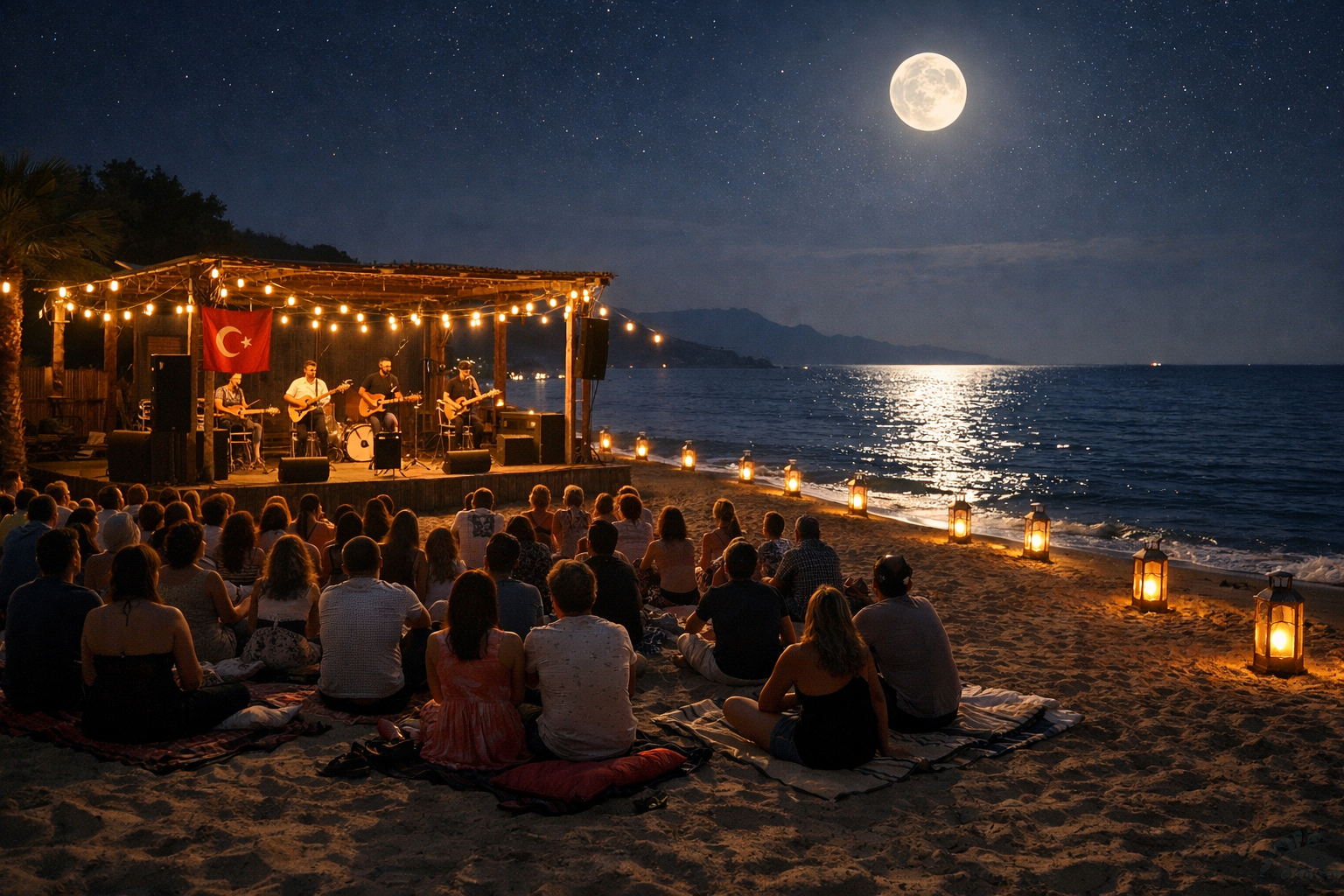 Akdeniz sahilinde gece etkinligi