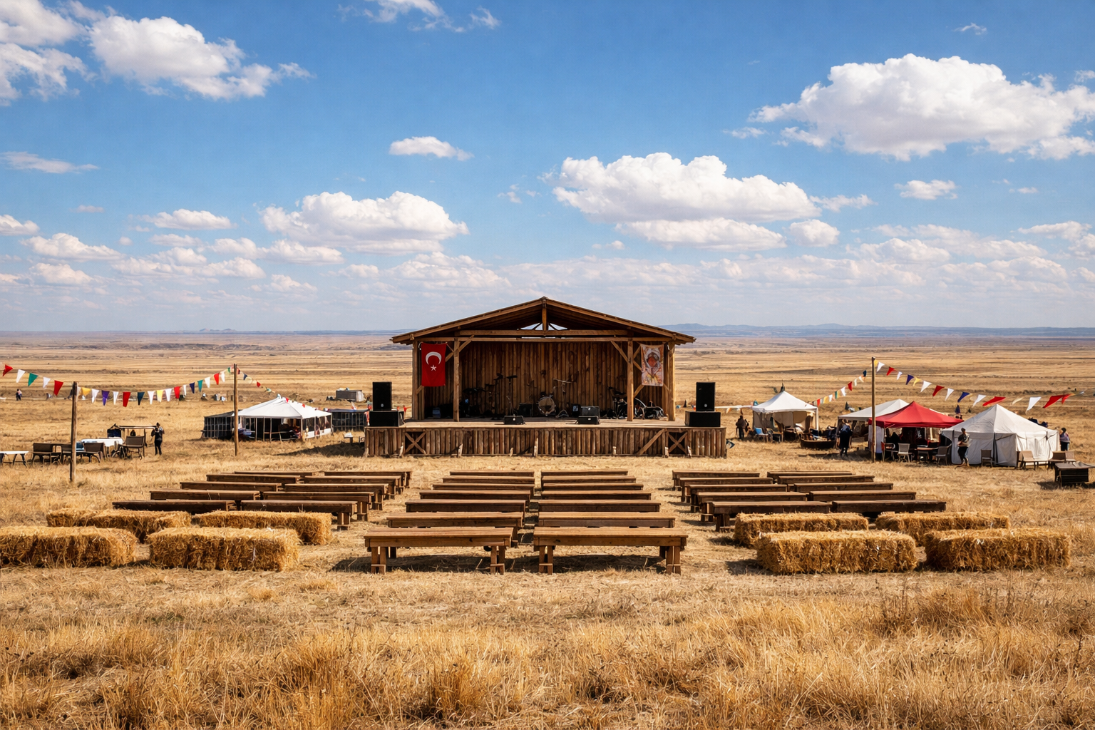 Bozkir manzarasinda geleneksel etkinlik alani